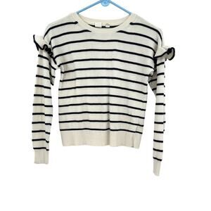 GAP Kids Size XL Sweater White & Black Stripe Knit Pullover Ruffle Accent Winter